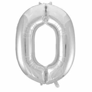 Number 0 Silver 86cm (34 inch) Decrotex Foil Balloon Each