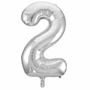 Number 2 Silver 86cm (34 inch) Decrotex Foil Balloon Each