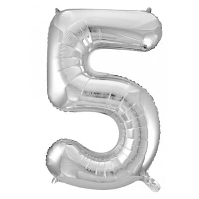213705.jpg Number 5 Silver 86cm (34 inch) Decrotex Foil Balloon Each
