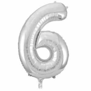 Number 6 Silver 86cm (34 inch) Decrotex Foil Balloon Each