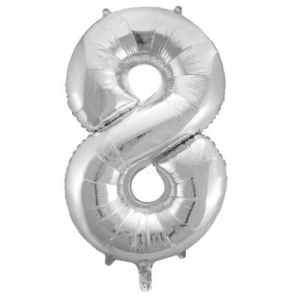 Number 8 Silver 86cm (34 inch) Decrotex Foil Balloon Each