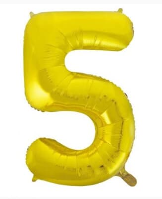 Number 5 Gold 86cm (34 inch) Decrotex Foil Balloon Each
