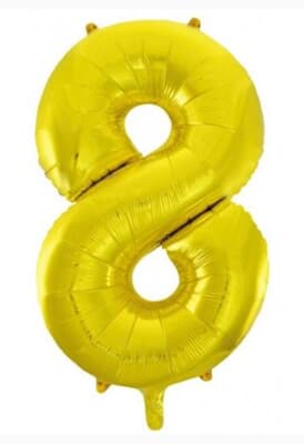 Number 8 Gold 86cm (34 inch) Decrotex Foil Balloon Each
