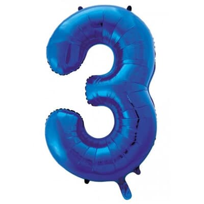 213733.jpg Number 3 Blue 86cm (34 inch) Decrotex Foil Balloon Each