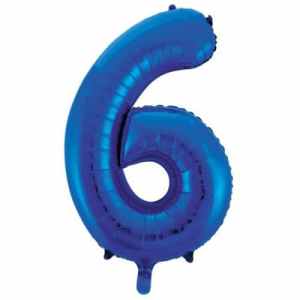 Number 6 Blue 86cm (34 inch) Decrotex Foil Balloon Each