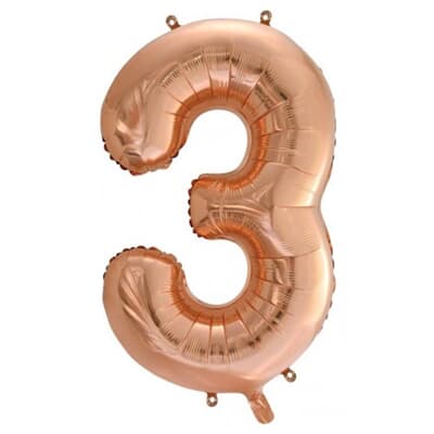 Number 3 Rose Gold 86cm (34 inch) Decrotex Foil Balloon Each