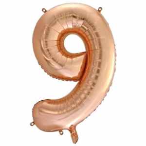 Number 9 Rose Gold 86cm (34 inch) Decrotex Foil Balloon Each