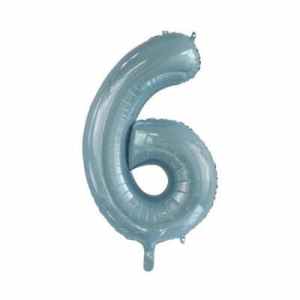 Number 6 Light Blue 86cm (34 inch) Decrotex Foil Balloon Each