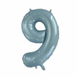 Number 9 Light Blue 86cm (34 inch) Decrotex Foil Balloon Each