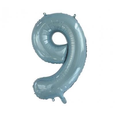 Number 9 Light Blue 86cm (34 inch) Decrotex Foil Balloon Each