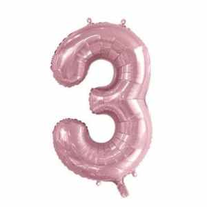 Number 3 Light Pink 86cm (34 inch) Decrotex Foil Balloon Each