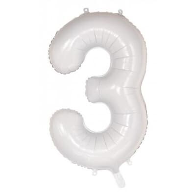 Number 3 White 86cm (34 inch) Decrotex Foil Balloon Each