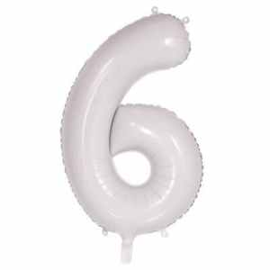 Number 6 White 86cm (34 inch) Decrotex Foil Balloon Each