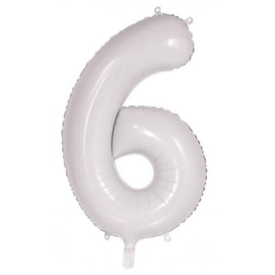 Number 6 White 86cm (34 inch) Decrotex Foil Balloon Each
