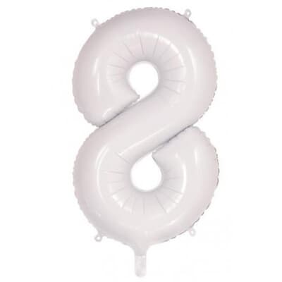 Number 8 White 86cm (34 inch) Decrotex Foil Balloon Each