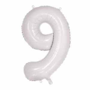Number 9 White 86cm (34 inch) Decrotex Foil Balloon Each