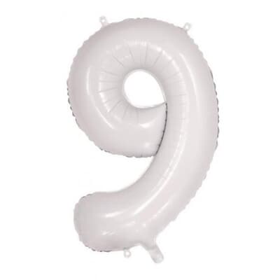 213809.jpg Number 9 White 86cm (34 inch) Decrotex Foil Balloon Each