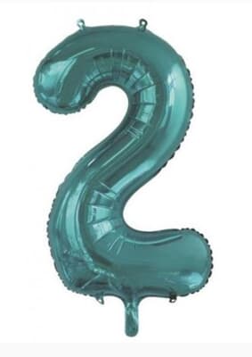 Number 2 Teal 86cm (34 inch) Decrotex Foil Balloon Each