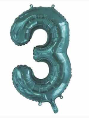 Number 3 Teal 86cm (34 inch) Decrotex Foil Balloon Each