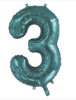 Number 3 Teal 86cm (34 inch) Decrotex Foil Balloon Each