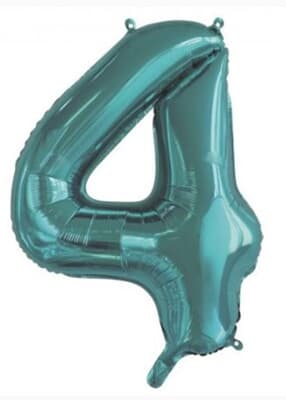 213814.jpg Number 4 Teal 86cm (34 inch) Decrotex Foil Balloon Each