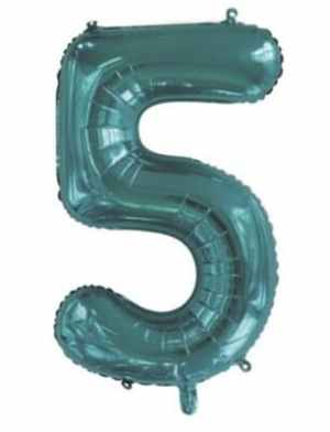 Number 5 Teal 86cm (34 inch) Decrotex Foil Balloon Each