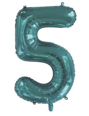 Number 5 Teal 86cm (34 inch) Decrotex Foil Balloon Each