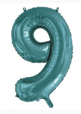 Number 9 Teal 86cm (34 inch) Decrotex Foil Balloon Each