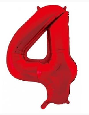 Number 4 Red 86cm (34 inch) Decrotex Foil Balloon Each