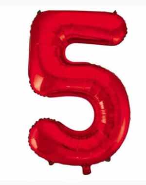 Number 5 Red 86cm (34 inch) Decrotex Foil Balloon Each