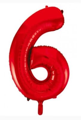 Number 6 Red 86cm (34 inch) Decrotex Foil Balloon Each