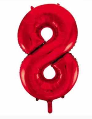 Number 8 Red 86cm (34 inch) Decrotex Foil Balloon Each