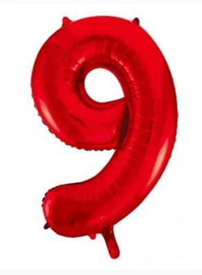Number 9 Red 86cm (34 inch) Decrotex Foil Balloon Each