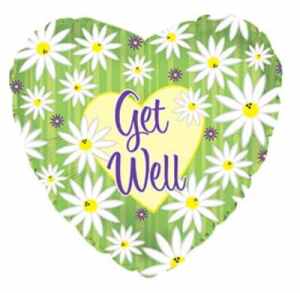 Get Well Green Stripes and Daisies Foil Heart 23cm Each