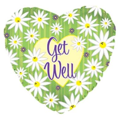 Get Well Green Stripes and Daisies Foil Heart 23cm Each
