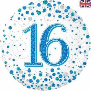 Oaktree 16th Birthday Blue Sparkling Fizz Holographic 45cm Foil Each