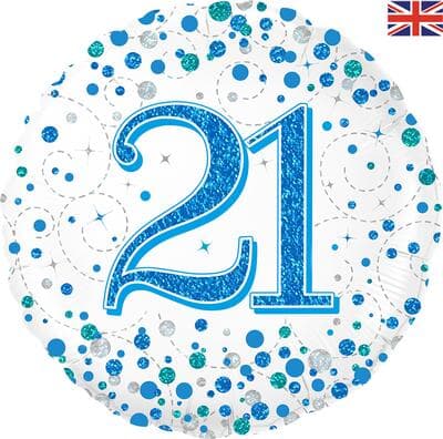 Oaktree 21st Birthday Blue Sparkling Fizz Holographic 45cm Foil Each