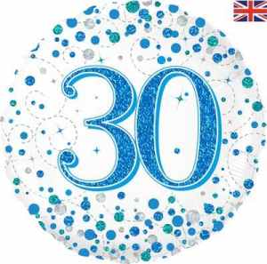 Oaktree 30  Birthday Blue Sparkling Fizz Holographic 45cm Foil Each