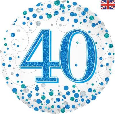 Oaktree 40 Birthday Blue Sparkling Fizz Holographic 45cm Foil Each
