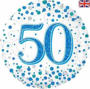 Oaktree 50th Birthday Blue Sparkling Fizz Holographic 45cm Foil Each
