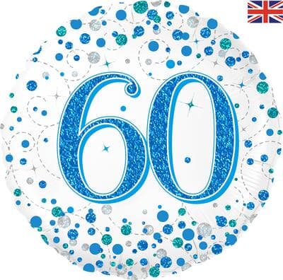 Oaktree 60th Birthday Blue Sparkling Fizz Holographic 45cm Foil Each