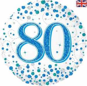Oaktree 80th Birthday Blue Sparkling Fizz Holographic 45cm Foil Each