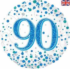 Oaktree 90 Birthday Blue Sparkling Fizz Holographic 45cm Foil Each