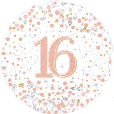 Oaktree 16th Sparkling Fizz Birthday White and Rose Gold 45cm Foil Each