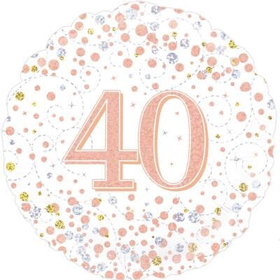 Oaktree 40th Sparkling Fizz Birthday White and Rose Gold 45cm Foil Each