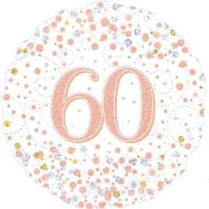 Oaktree 60th Sparkling Fizz Birthday White and Rose Gold 45cm Foil Each