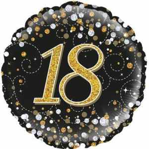 Oaktree 18th Sparkling Fizz Birthday Black and Gold 45cm Foil Each