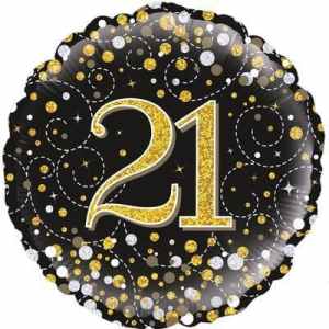 Oaktree 21st Sparkling Fizz Birthday Black and Gold 45cm Foil Each