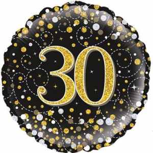 Oaktree 30th Sparkling Fizz Birthday Black and Gold 45cm Foil Each