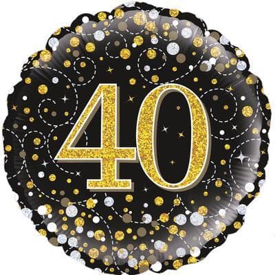 Oaktree 40th Sparkling Fizz Birthday Black and Gold 45cm Foil Each